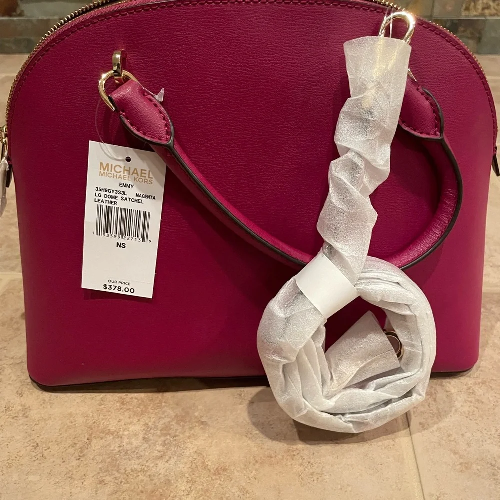 MICHAEL KORS EMMY DOME LARGE SATCHEL LEATHER SHOULDER BAG - Authentic NWT